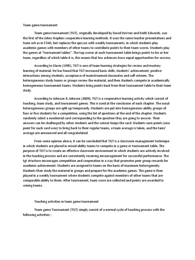 Team Game Tournament Overview | PDF | Sharing | Teachers