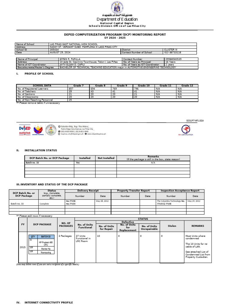 DCP Monitoring Report for Las Piñas City | PDF | Educational Technology ...