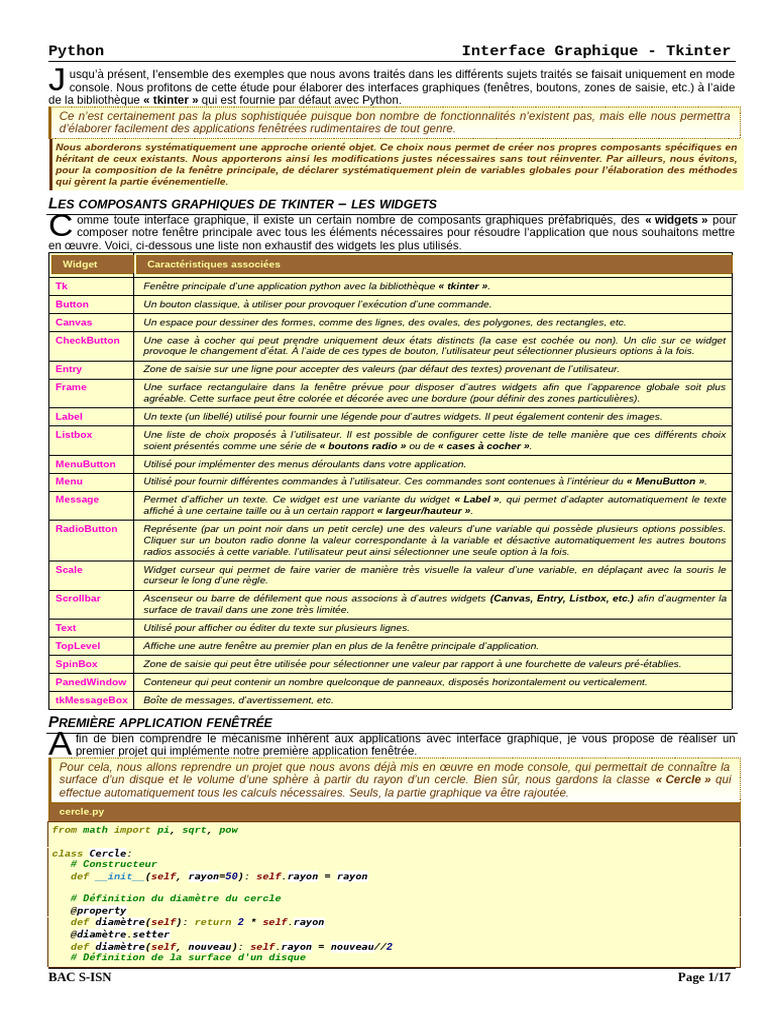 Interface Graphique avec Tkinter en Python | PDF | Python (Langage de ...