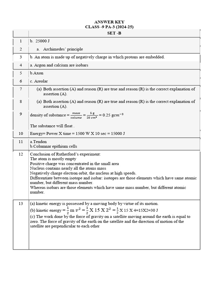 Class 9 PA-3 Set B Answer Key | PDF