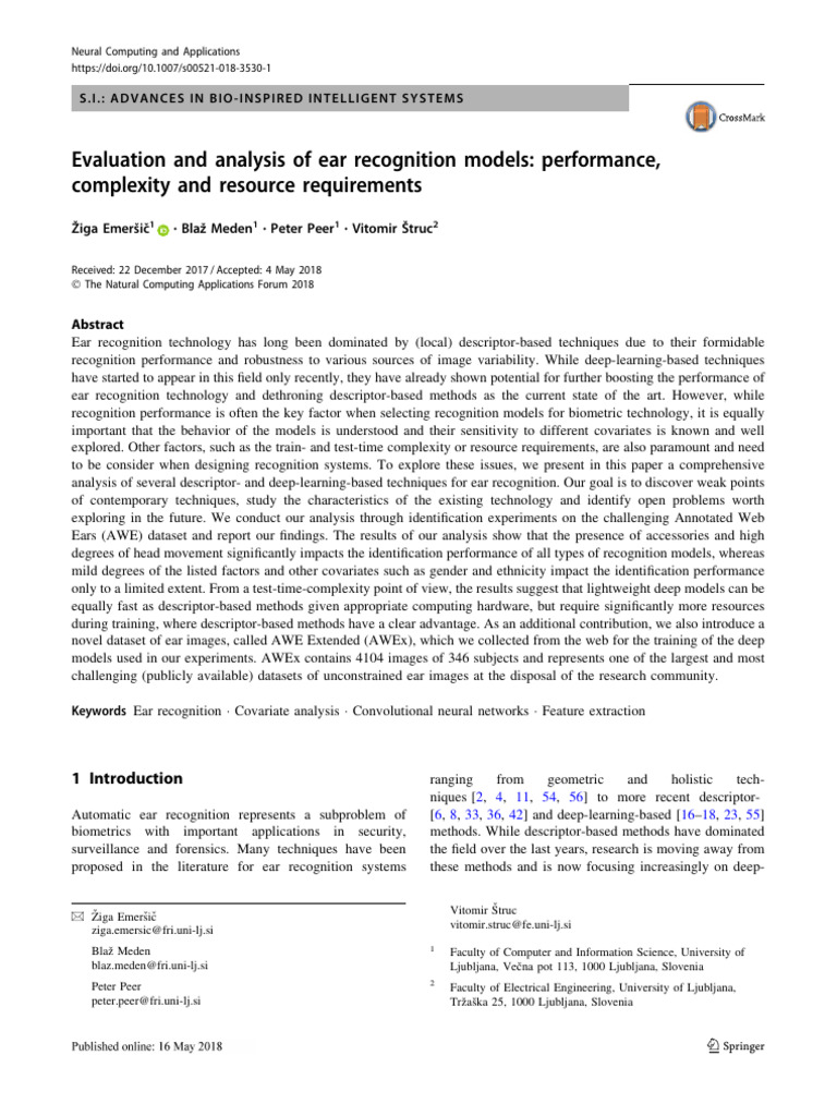 Evaluation and Analysis of Ear Recognition Models-Performance ...
