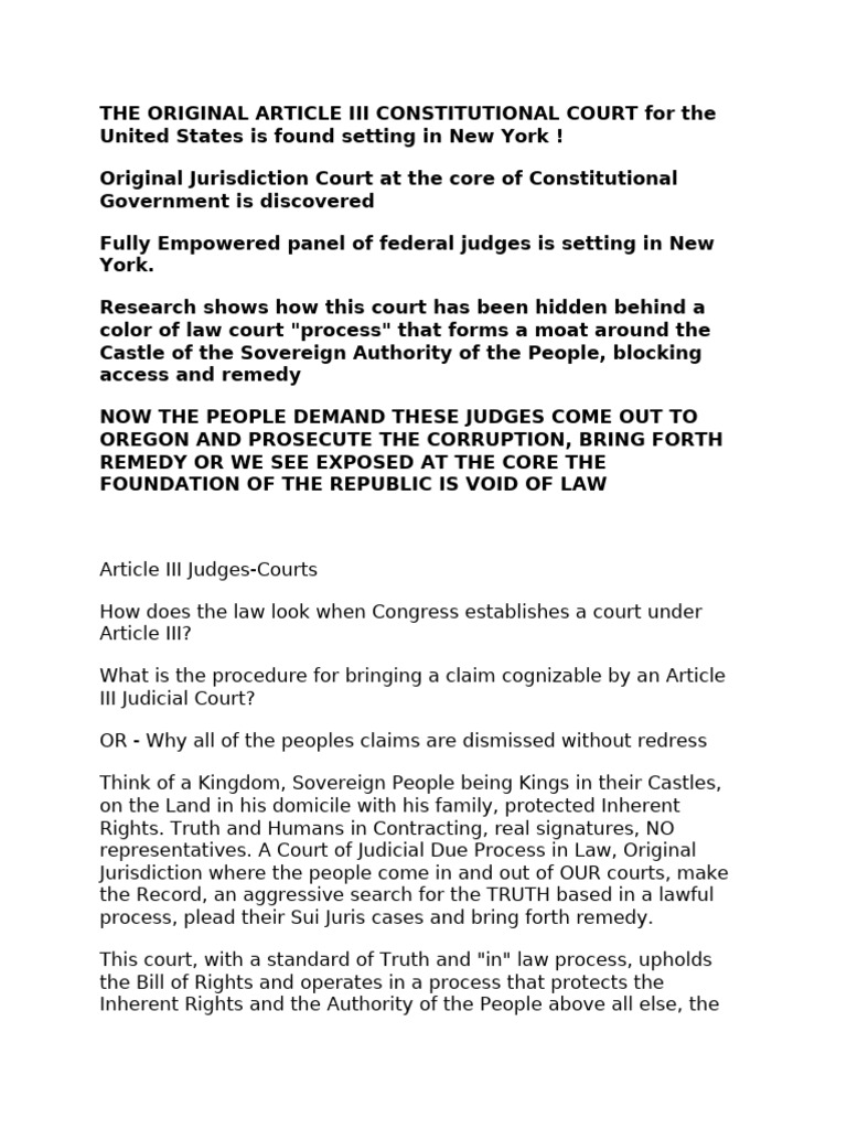 Original Jurisdiction Court in New York | PDF | Article Three Of The ...