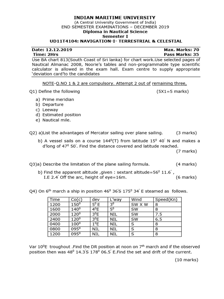 Navigation Exam Questions for Nautical Science | PDF | Navigation