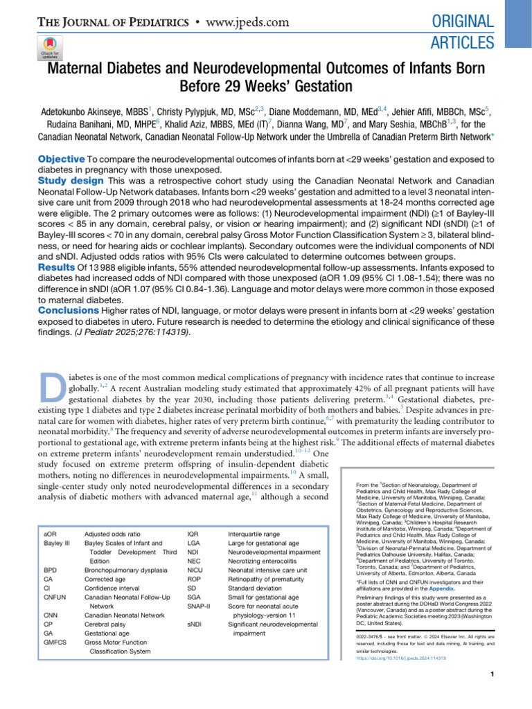 Maternal Diabetes and Neurodevelopmental Outcomes | PDF | Preterm Birth ...