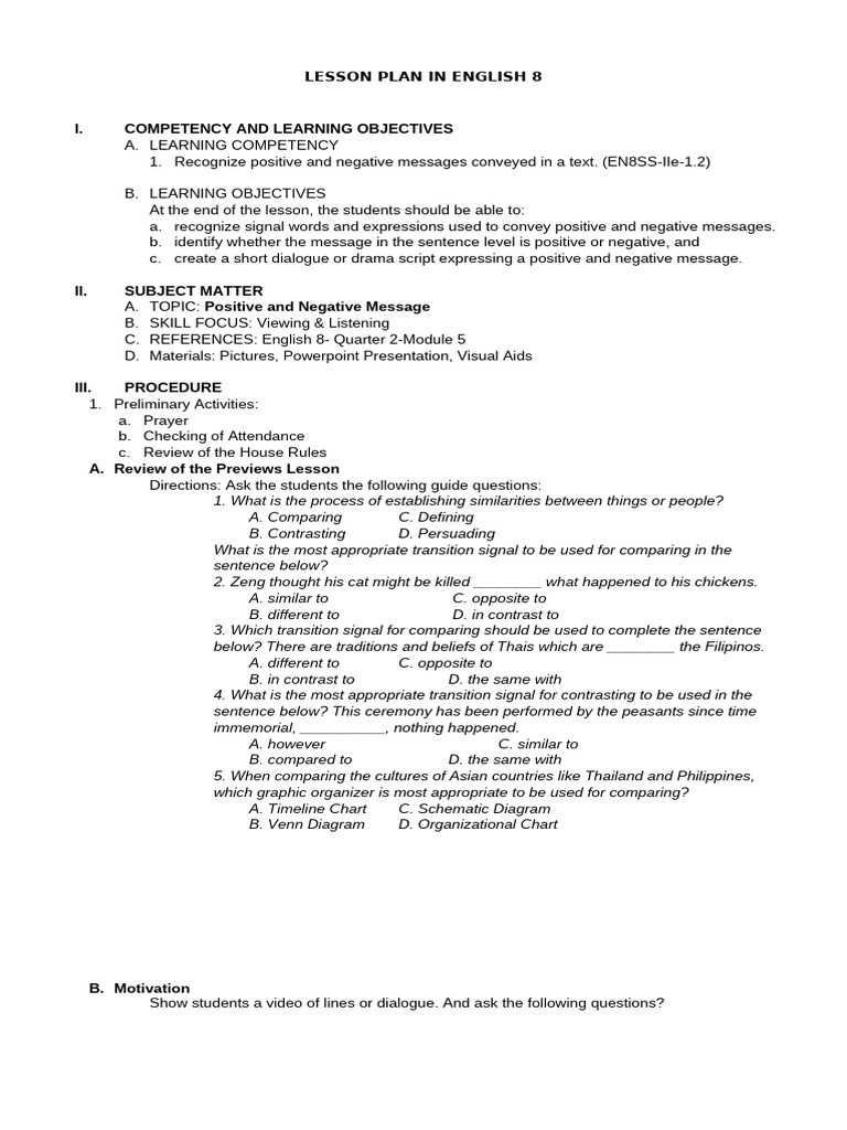 Lesson Plan: Positive & Negative Messages | PDF | Communication | Human ...