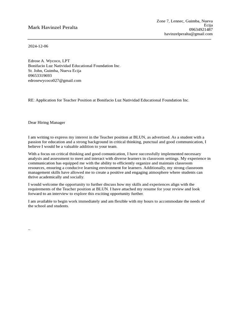 Roxanne Application Letter | PDF