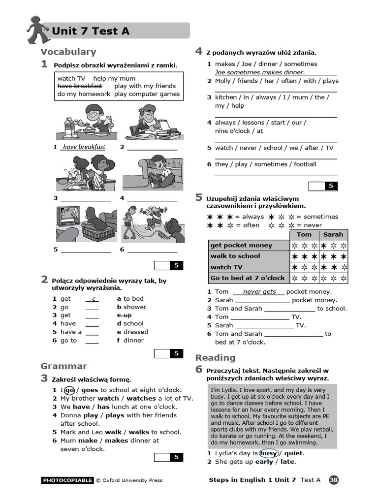 Unit 7 English Test A: Vocabulary & Grammar | PDF