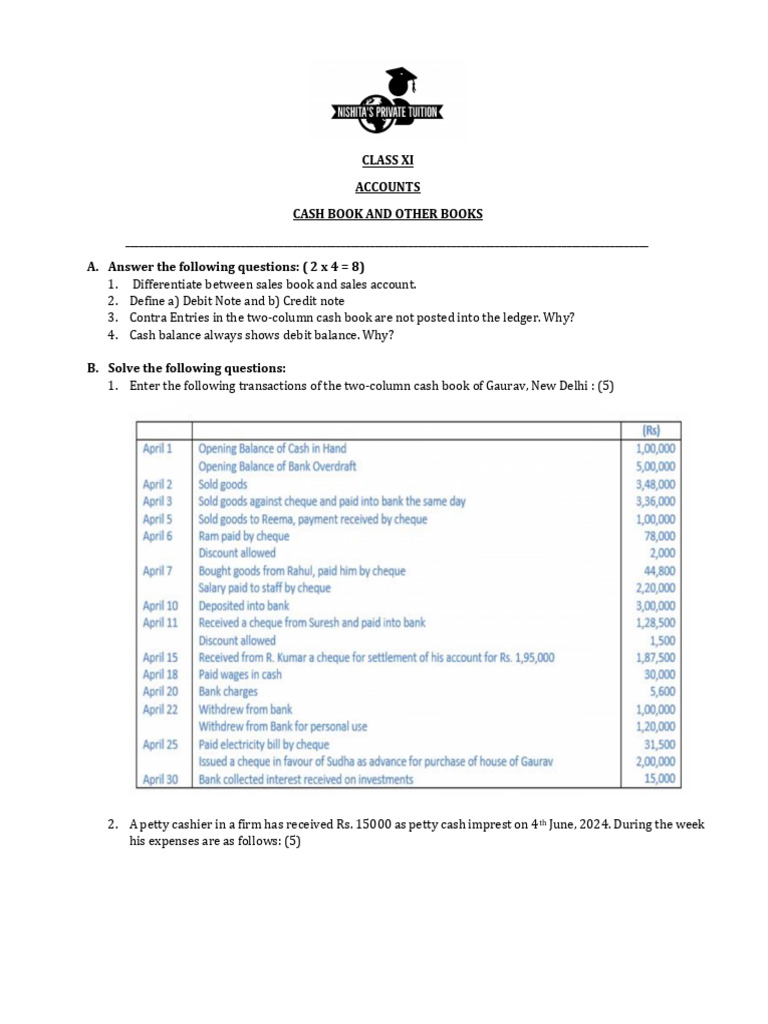 Cash Book and Accounting Exercises | PDF