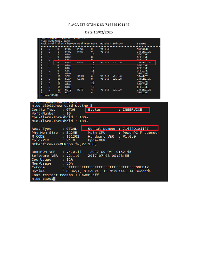 Placa Zte GTGH-K SN 714449101147 | PDF
