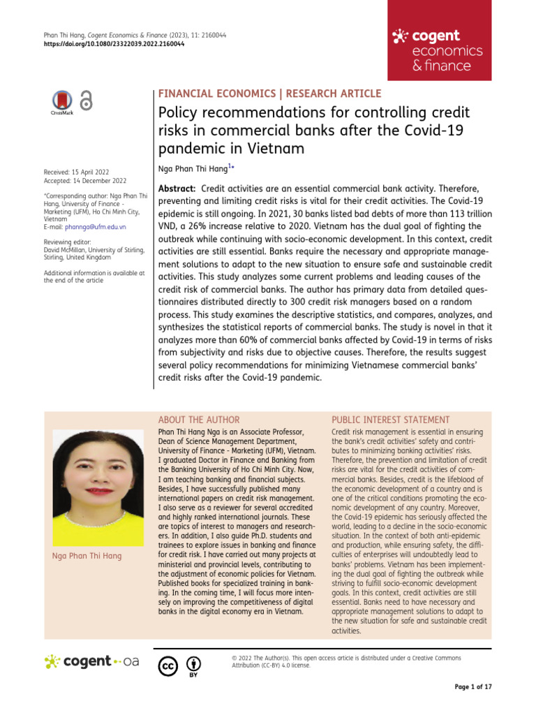 Policy Recommendations For Controlling Credit Risk | PDF | Banks | Loans