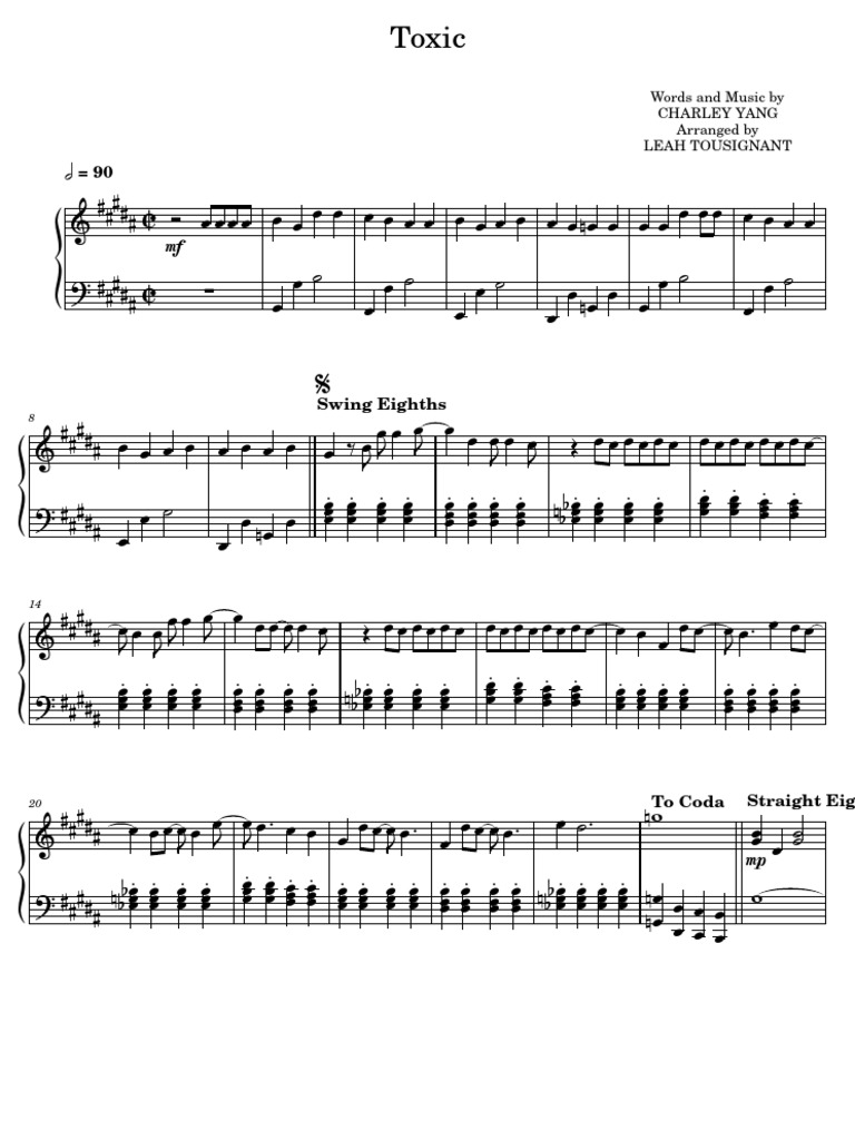 Toxic BoyWithUke Piano Score | PDF | American Music People | Pop Music