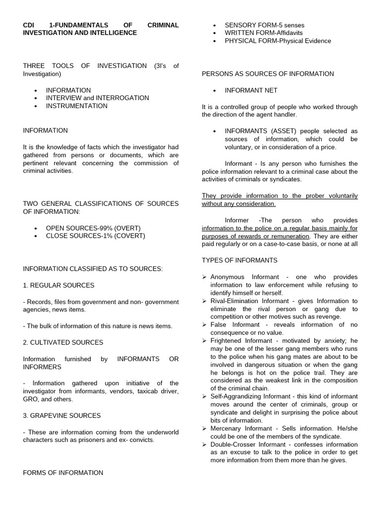 Criminal Investigation: Information Sources | PDF | Confession (Law ...
