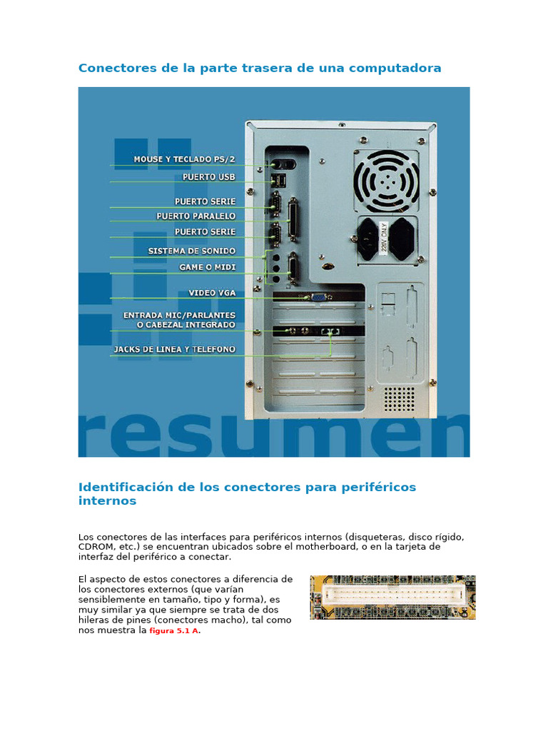 Conectores en la parte trasera del CPU | PDF | Hardware de la ...