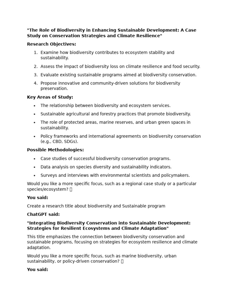 Biodiversity's Role in Sustainable Development | PDF | Conservation ...