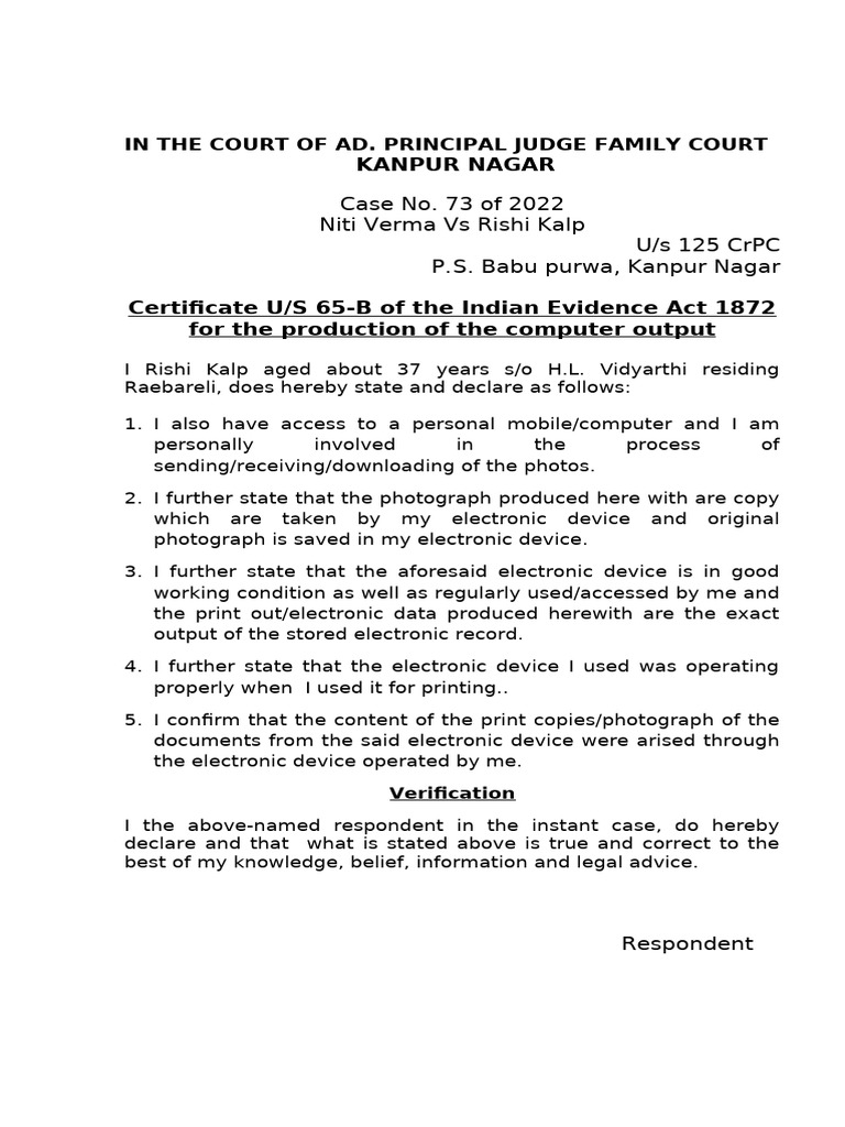 65-B Certificate for Electronic Evidence | PDF