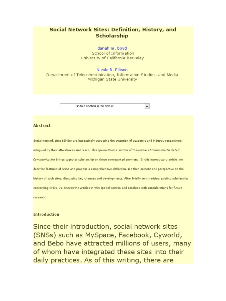 Social Network Sites Definition, History, and Scholarship School of