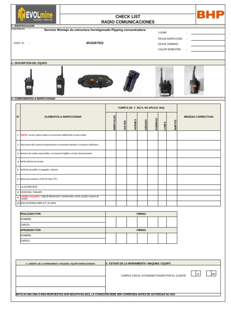 Checklist de Inspección de Radio Comunicaciones | PDF