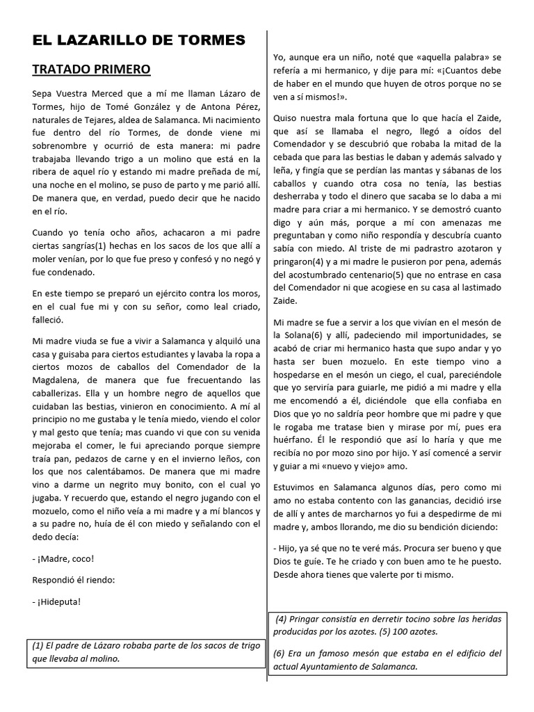 Tratado Primero del Lazarillo de Tormes | PDF | Oración