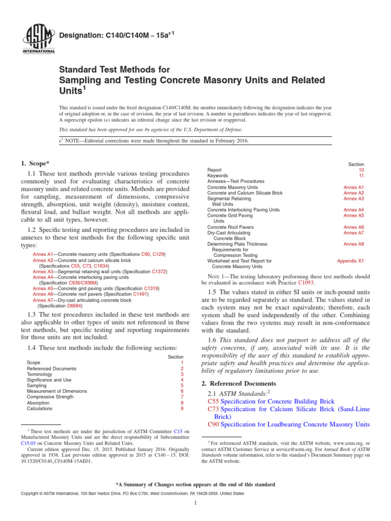 C140-15a Sampling and Testing CMU and Related Units | PDF | Concrete ...