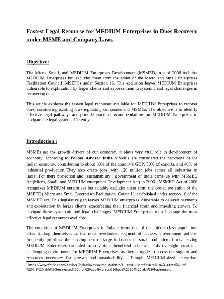 (New) Fastest Legal Recourse For MEDIUM Enterprises in Debt Recovery ...