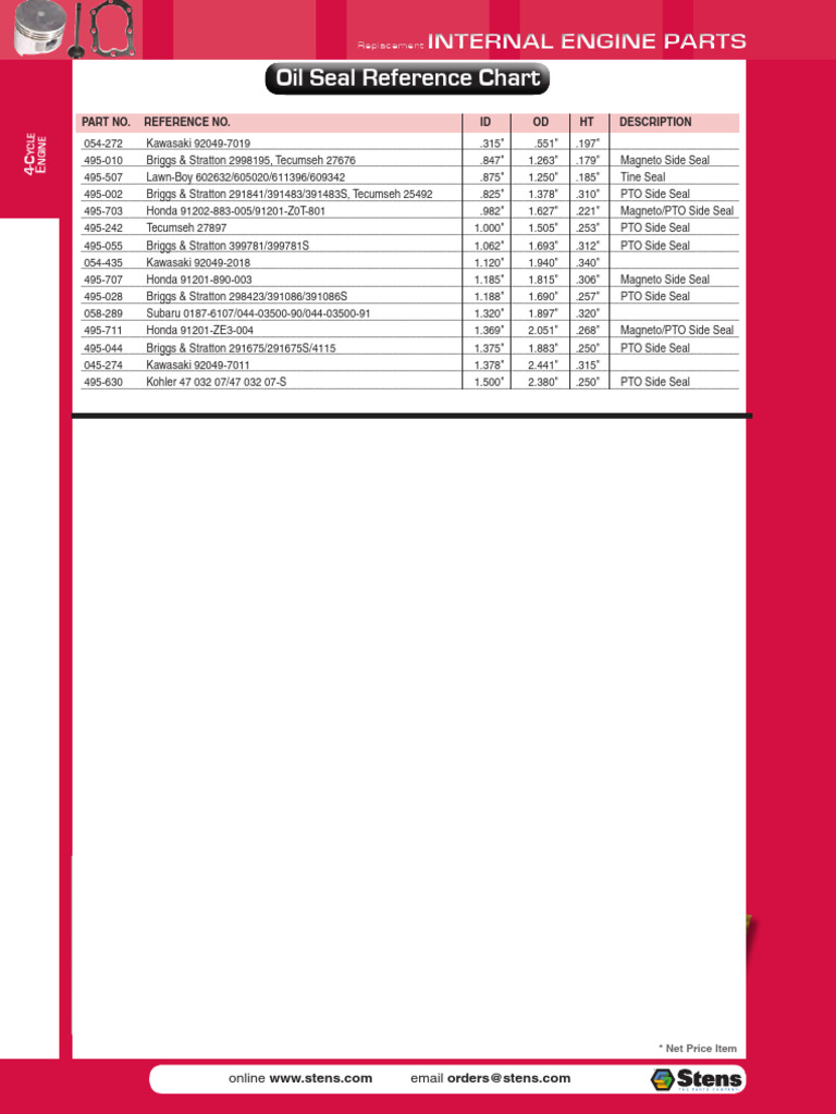 Oil Seal Reference Chart for Engines | PDF
