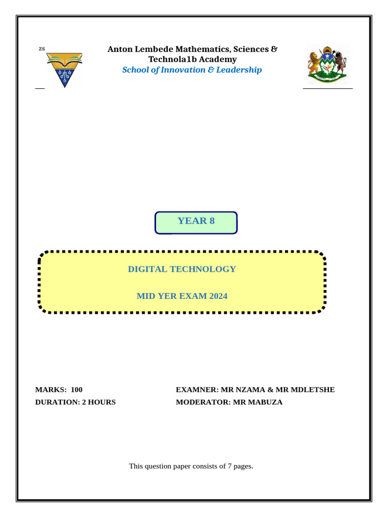 Year 8 Digital Technology Mid-Year Exam | PDF | Random Access Memory | Bios