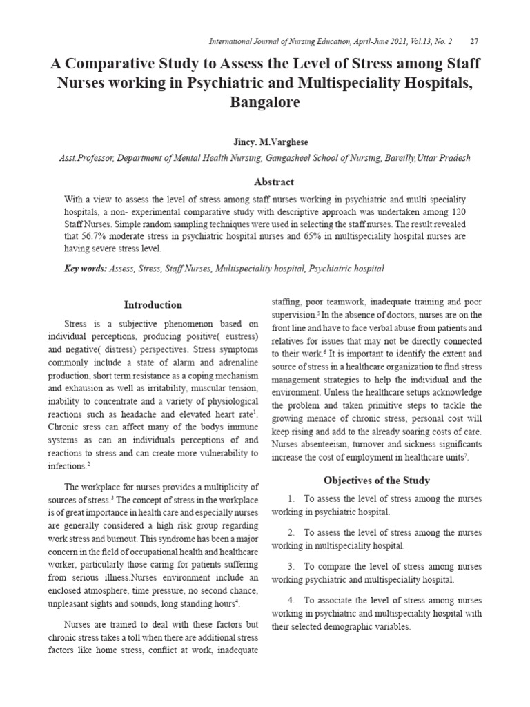 A Comparative Study To Assess The Level of Stress | PDF | Stress ...