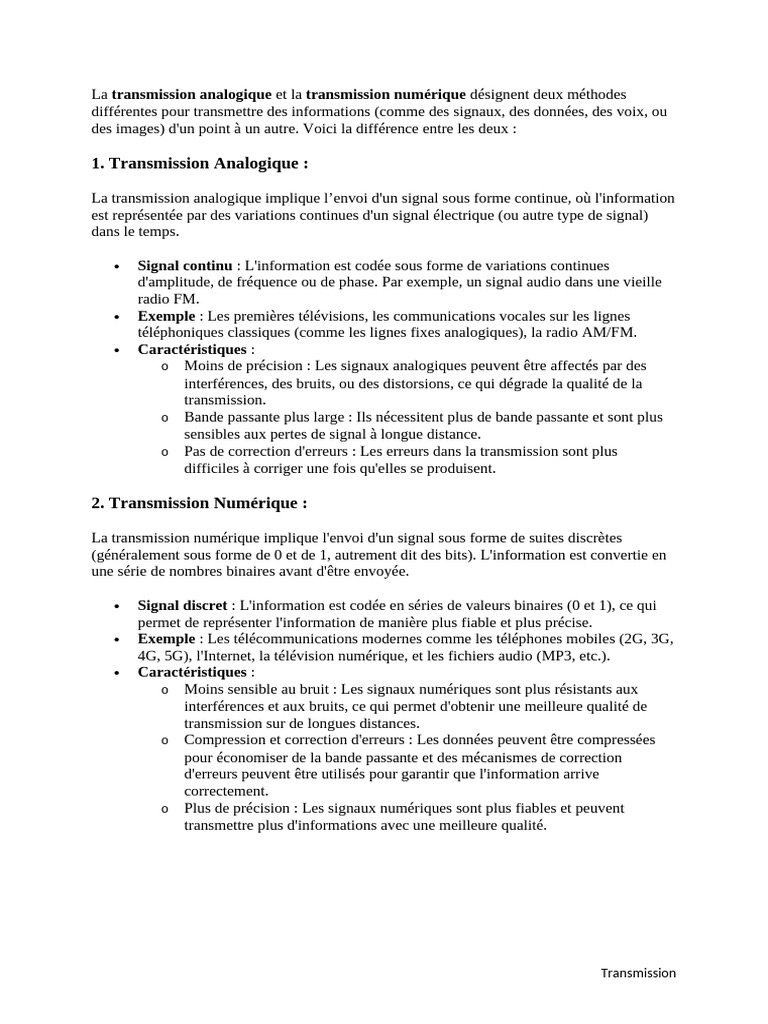 Différences entre transmission analogique et numérique | PDF ...