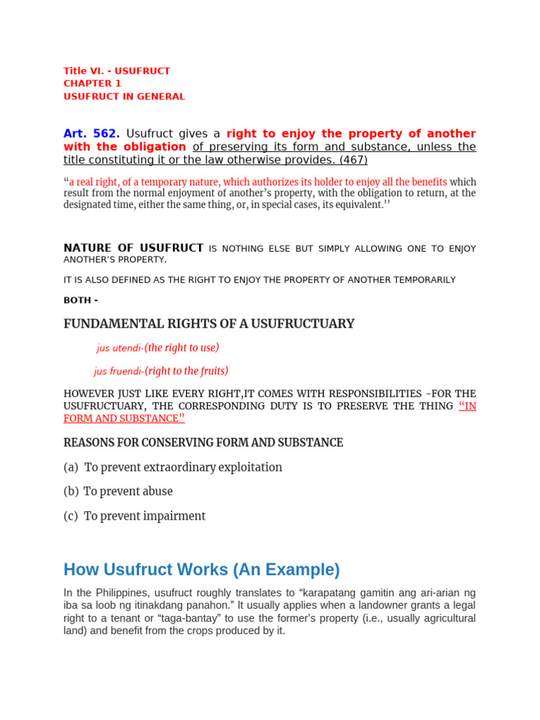 Understanding Usufruct Rights and Obligations | PDF | Lease | Property