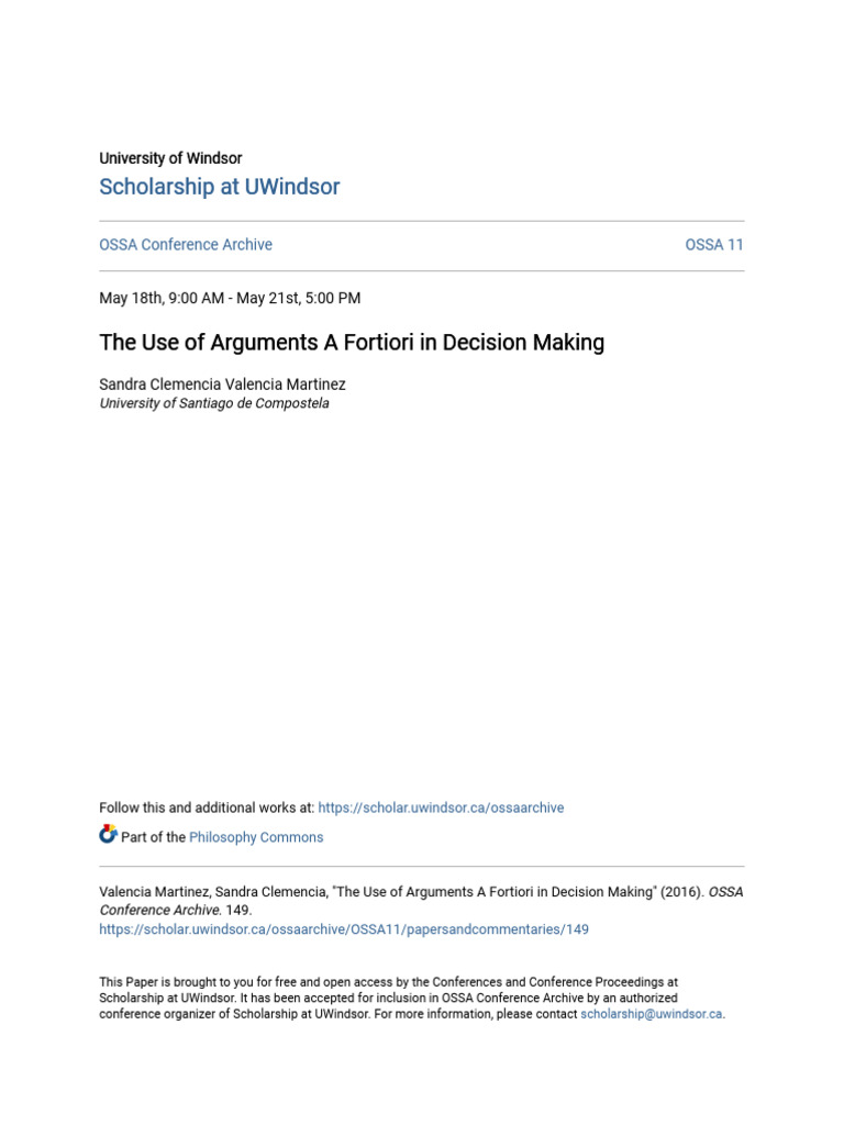 The Use of Arguments A Fortiori in Decision Making | PDF | Argument ...