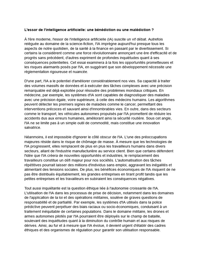 L'essor de l'IA : opportunités et risques | PDF | Intelligence ...