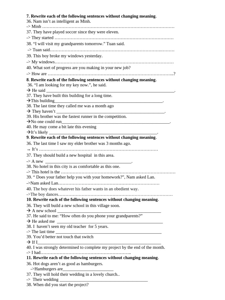 Sentence Rewriting Exercises | PDF