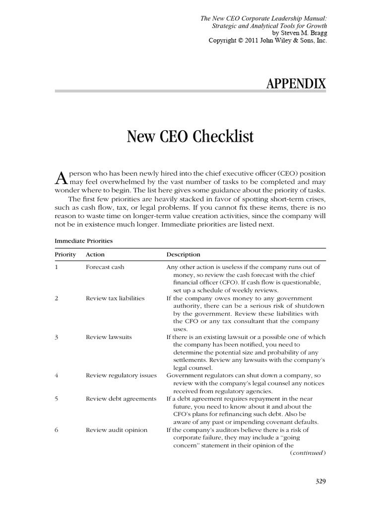 The New CEO Corporate Leadership Manual - 2011 - Bragg - Appendix New ...