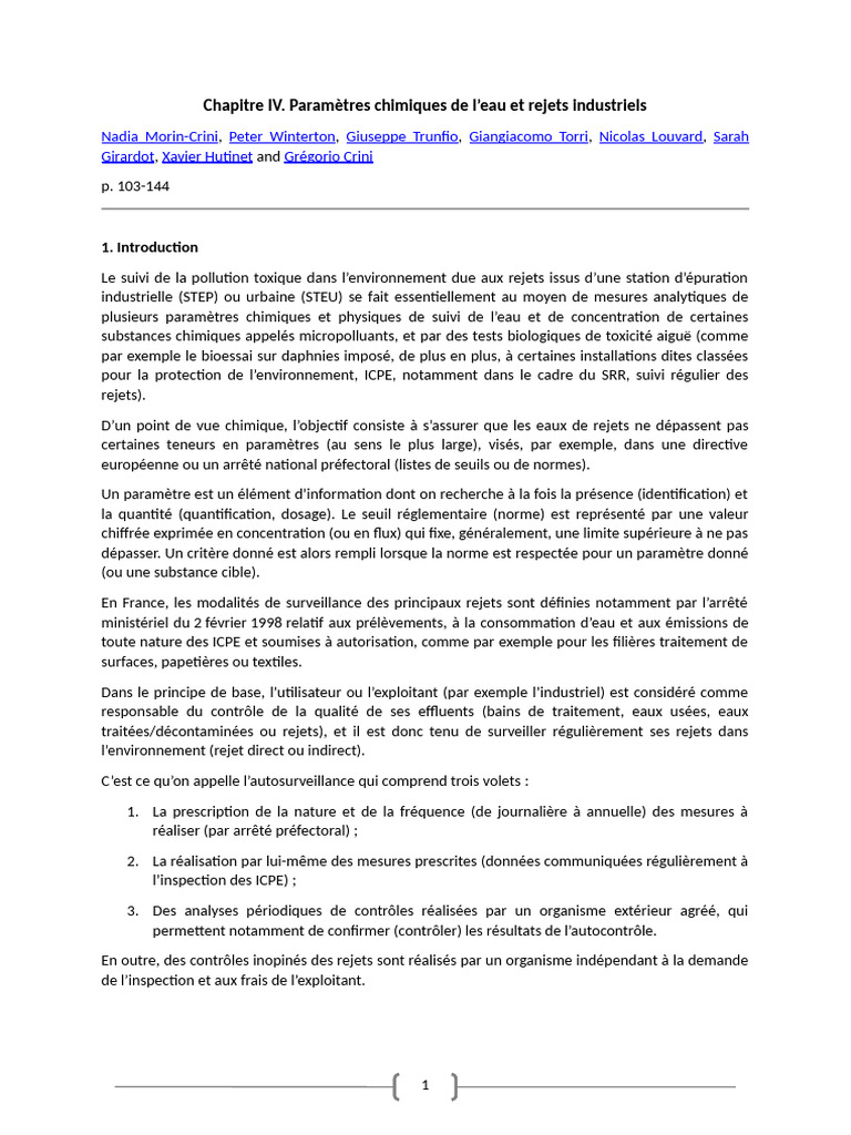 Suivi des paramètres chimiques des rejets industriels | PDF | Réaction ...