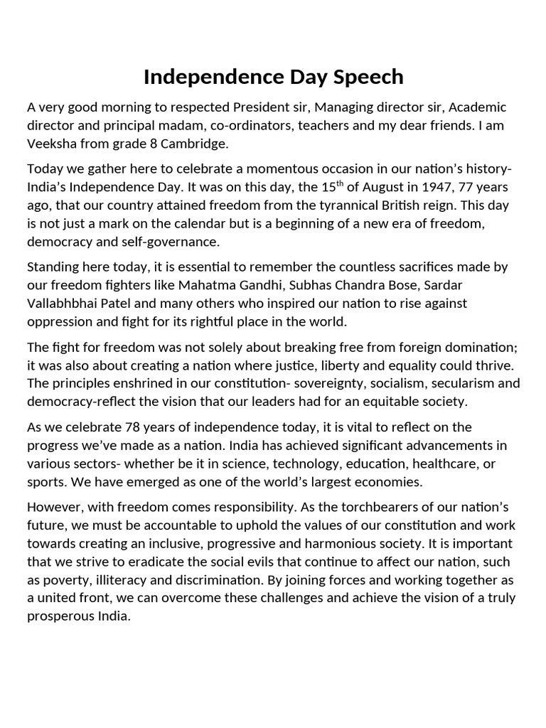 Inspiring Independence Day Speech | PDF | Political Science