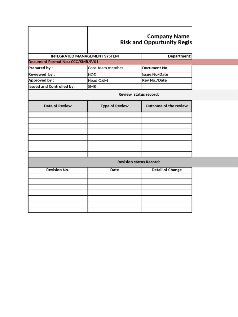 Risk and Opportunity Register Template | PDF | Risk | Regulatory Compliance
