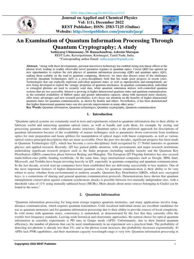 An Examination of Quantum Information PR | PDF | Quantum Computing ...