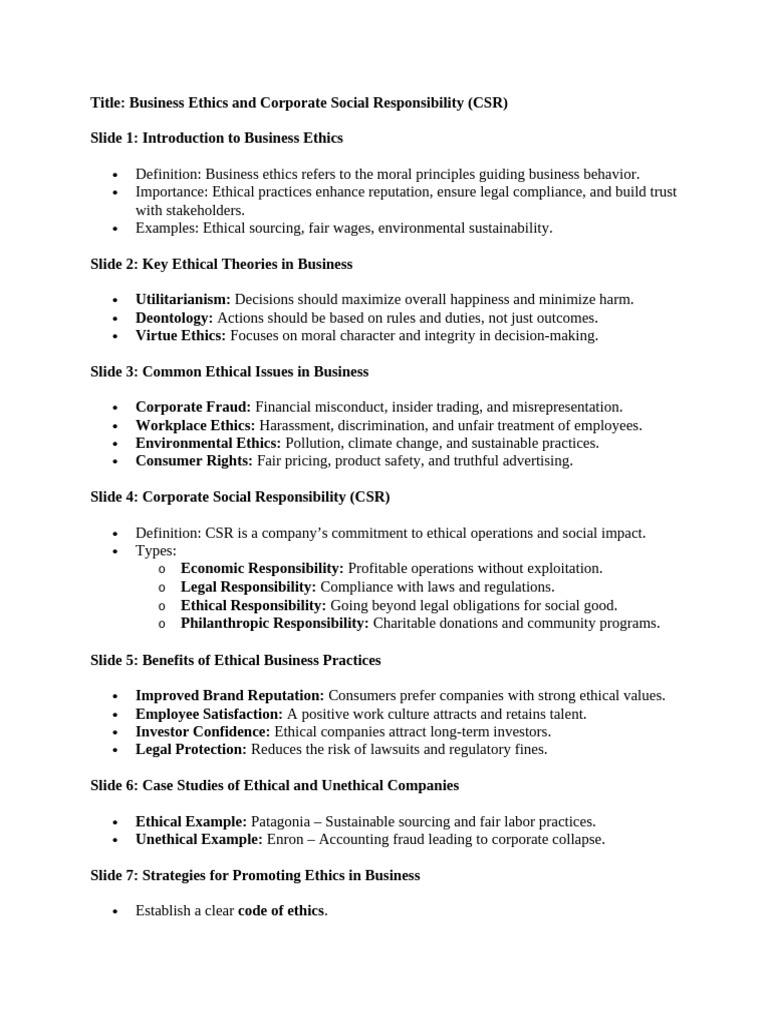 Business Ethics and CSR Overview | PDF | Corporate Social ...