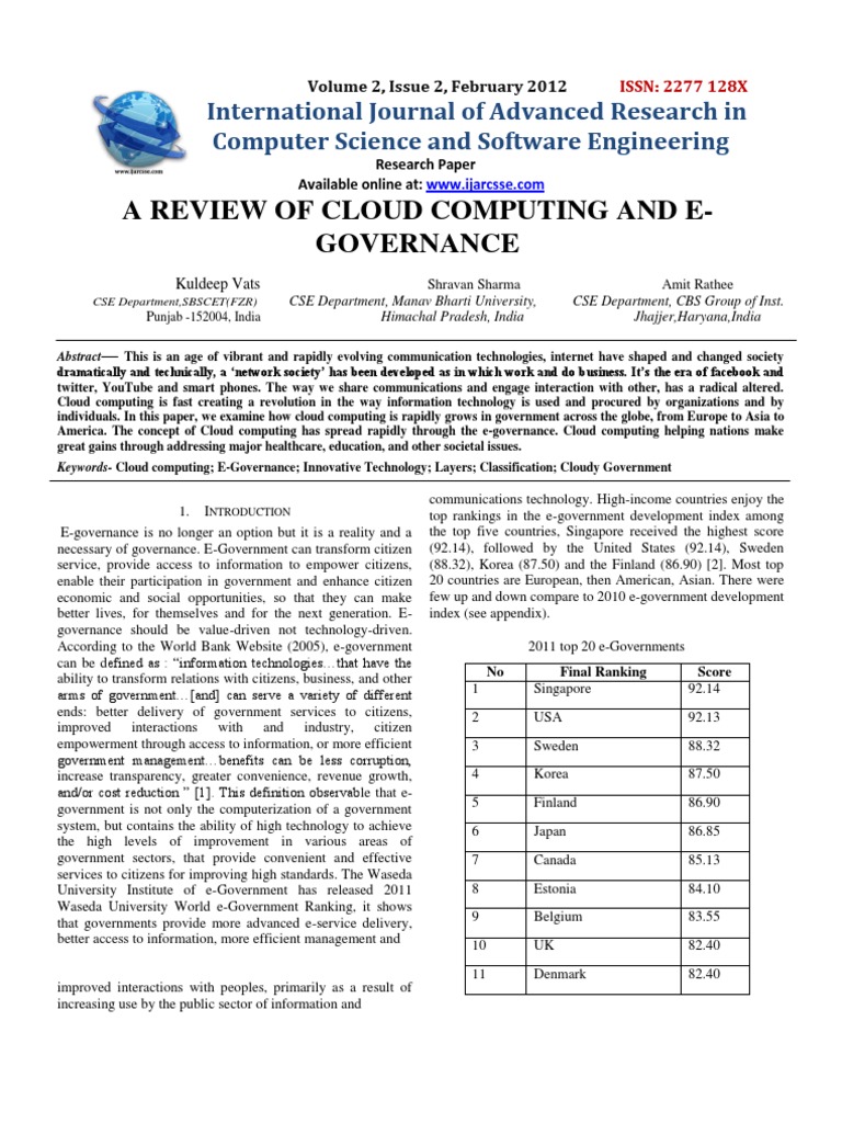 A Review of Cloud Computing and E-Governance | PDF | Platform As A ...