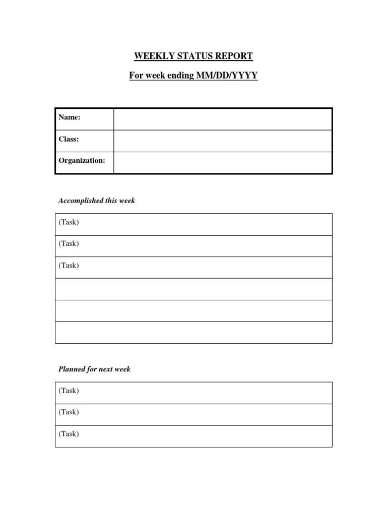 Weekly Status Report Template | PDF | Career & Growth | Science ...