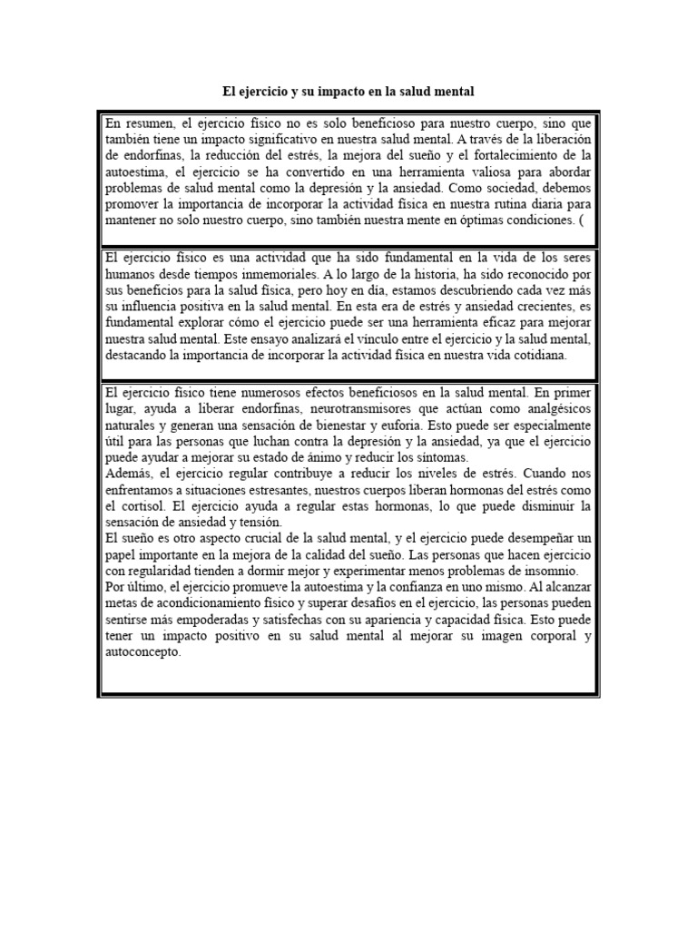 Impacto del ejercicio en la salud mental | PDF | Salud mental ...