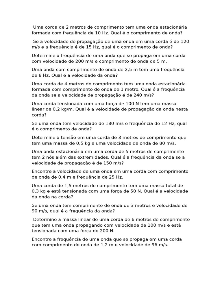 Cálculos de Ondas em Cordas Tensionadas | PDF