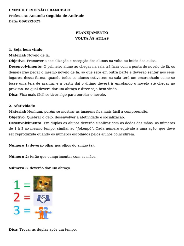 Dinâmica De Volta às Aulas Pdf