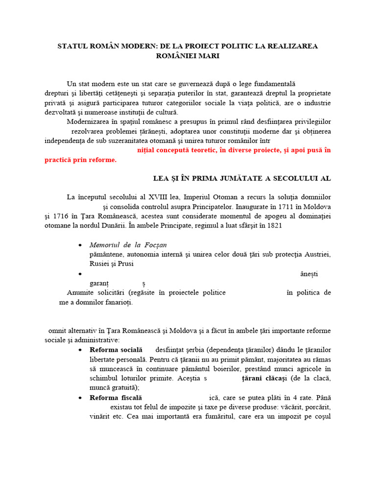 Statul Român Modern | PDF