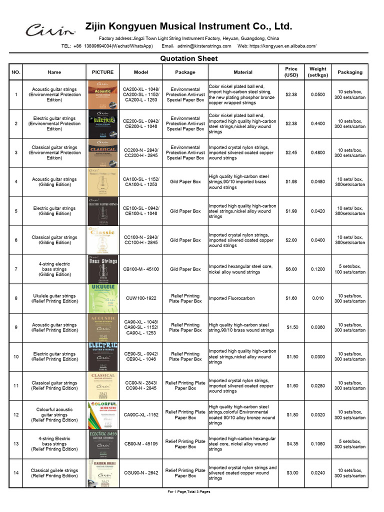 Zijin Kongyuen Musical Instrument Co., LTD.: Quotation Sheet | PDF ...
