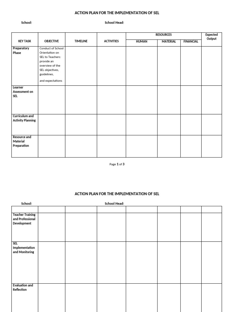 Action Plan Template For The SEL Implementation | PDF