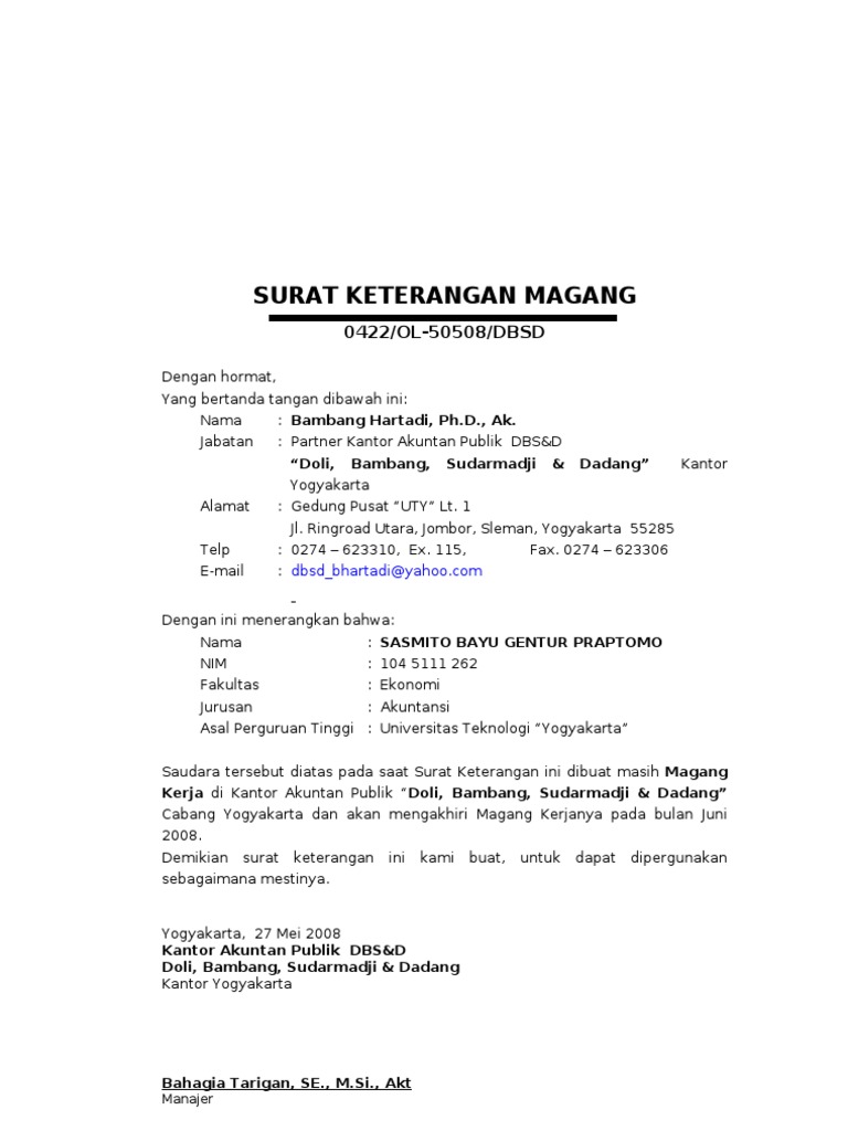 Contoh Surat Keterangan Pkl  Aneka Macam Contoh
