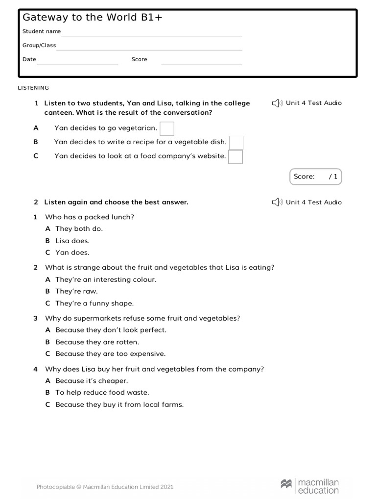 College Canteen Conversation Listening Test | PDF | Lunch | Vegetables
