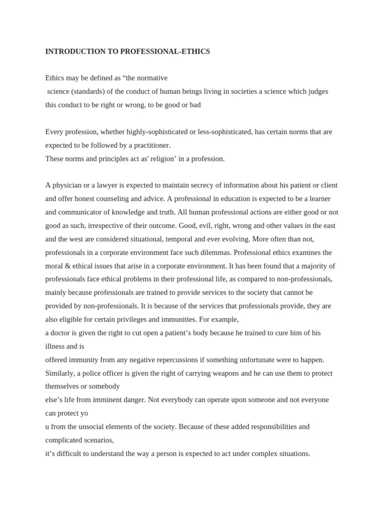 Introduction to Professional Ethics | PDF | Professional Ethics | Morality