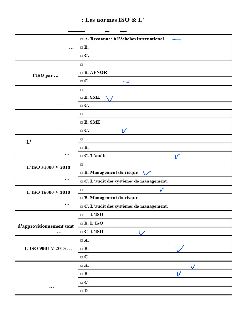 5 & 6 - QCM - Les Normes ISO & ISO 9001 | PDF | Système de management ...